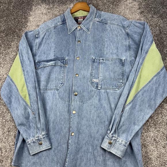 VTG Ivy Crew Denim Shirt Men's Large Button Up Blue Western Wear Cowboy Rodeo - Picture 1 of 11